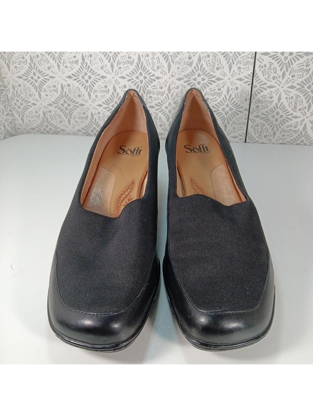 Sofft Women's 11 Black Leather Square Toe Casual Comfort Slip On Shoes